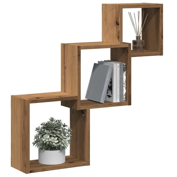 VidaXL Wall Shelves Cube Shape Artisan Oak Engineered Wood, Cube-Shaped Storage, Figure-8 Organizer 855815