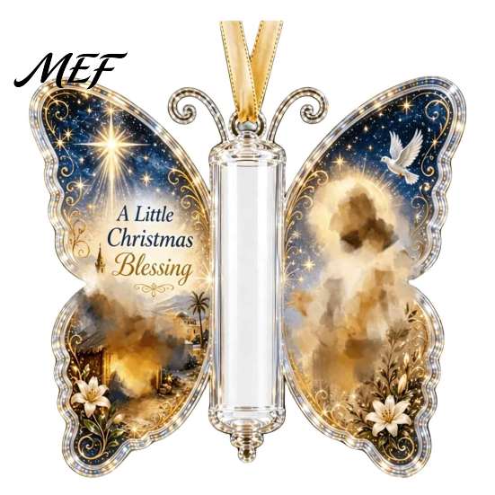 Christmas Tree Hanging Decor Cash Gift Ornament, Acrylic Butterfly Money Holder with Built?in Ornament for Clear Compartment, Holiday Tree,