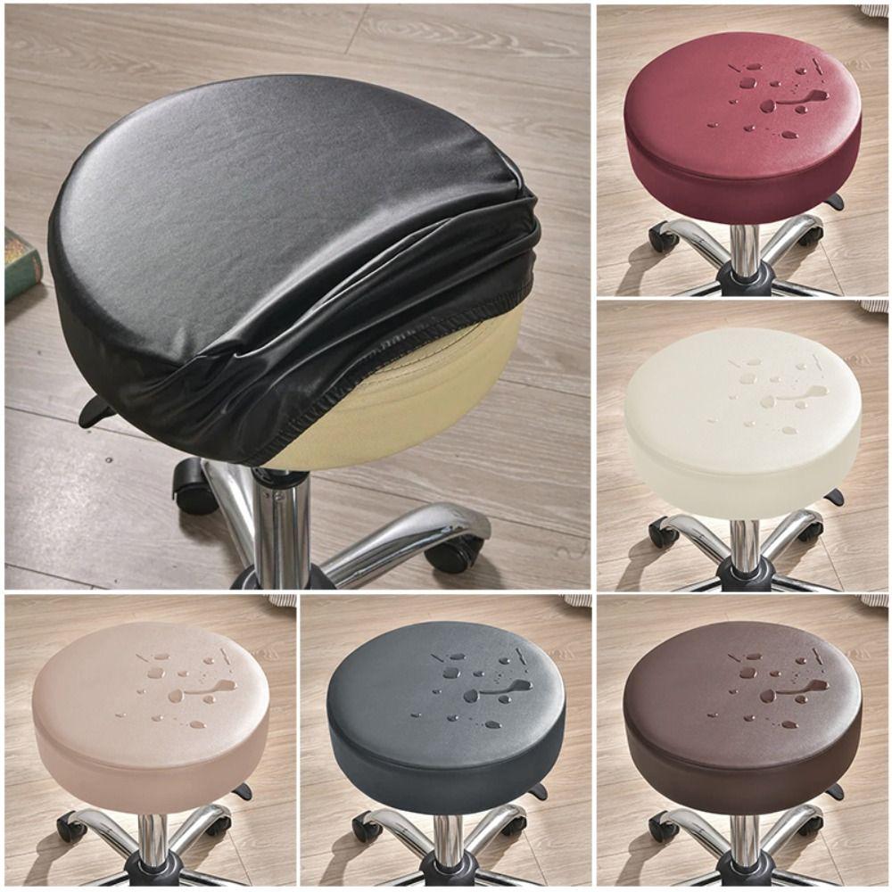 Solid Color Round Seat Cover Waterproof Bar Stool Chair Cover for Restaurant Hotel