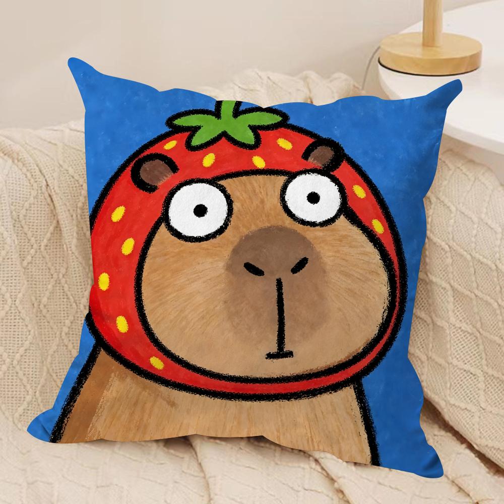 Cute Kapibala Cushion Cover Short plush Doublesided Print Square Throw Pillow Covers Sofa Home Cushion Decor