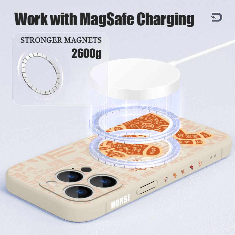 Магнитный Чехол Для Magsafe Для iPhone 17 Pro Max Винтажный Золотой Принт Лошади Мягкий Силиконовый Задняя Крышка Телефона Для iPhone 16 15 14 13 Pro Max 16e 17e
