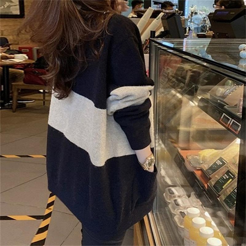 Осень и зима Нити Полоски Свободный Ленивый Ветер Кардиган Свитер Куртка Женская Мода Высокое Чувство Ниши Трикотаж Топы