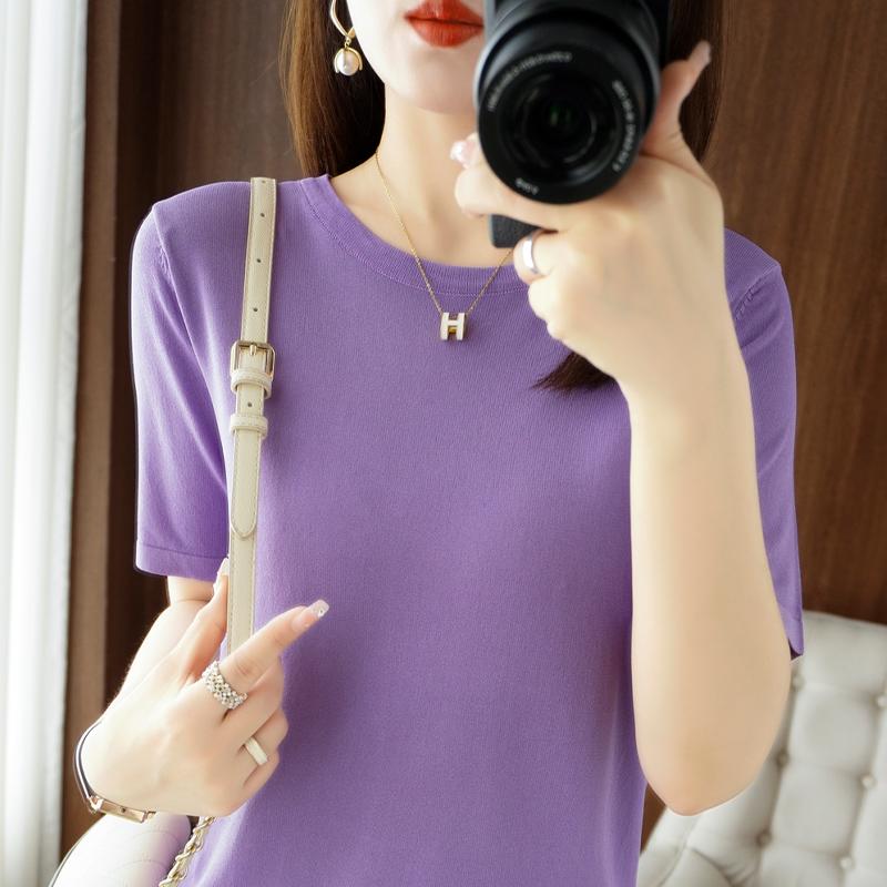 Женская вязаная футболка MODERN NEW SAGA, летняя вязаная рубашка, футболки с короткими рукавами, пуловер с круглым вырезом, вязаные топы