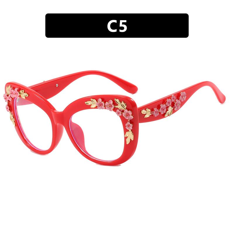 Flower Sunglasses Women Cat Eye Glasses Frame Anti Blue Light Blocking Computer Eyeglasses Ladies Vintage Spectacles Frames