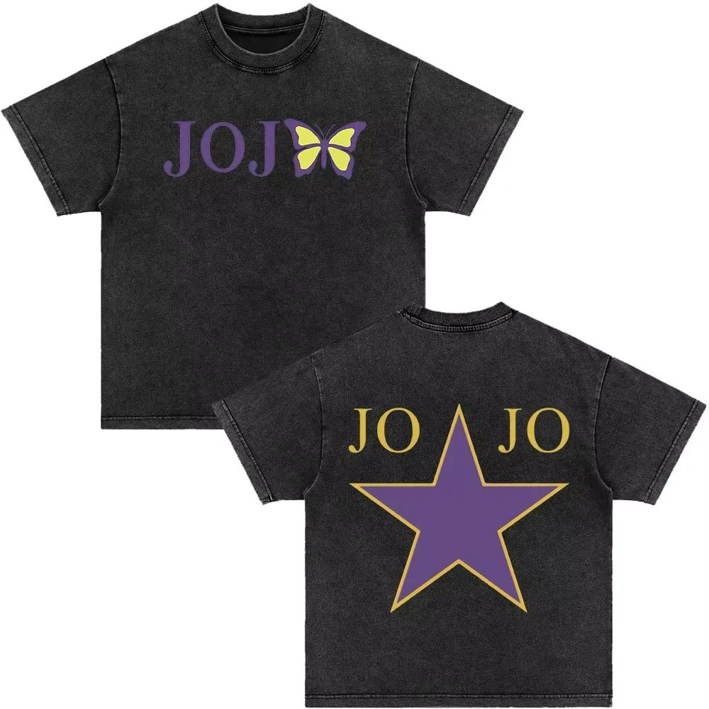 Japanese Anime Jojo Bizarre Adventure Vintage Washed T-Shirt Killer Queen Graphic T Shirts Men Women Cosplay Oversized T-shirt