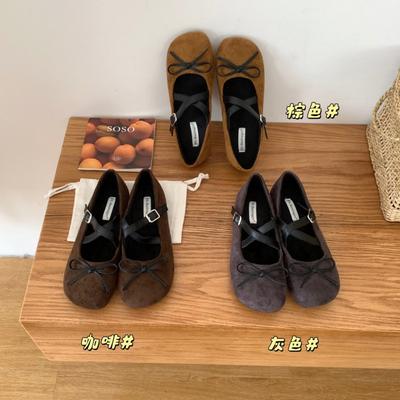 Корейская версия туфли-лодочки с перекрестным ремешком, с открытым вырезом, женские 2025 осень, с бантом, Мэри Джейн, на низком каблуке, с круглым носком, милые, молодежные