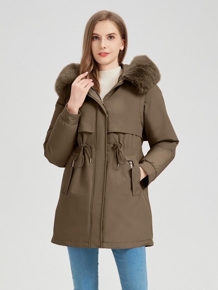 Pie overcome women's winter new fur collar medium and long cotton-padded coat thickened to keep warm, waist and thin fashion cotton clothes tide