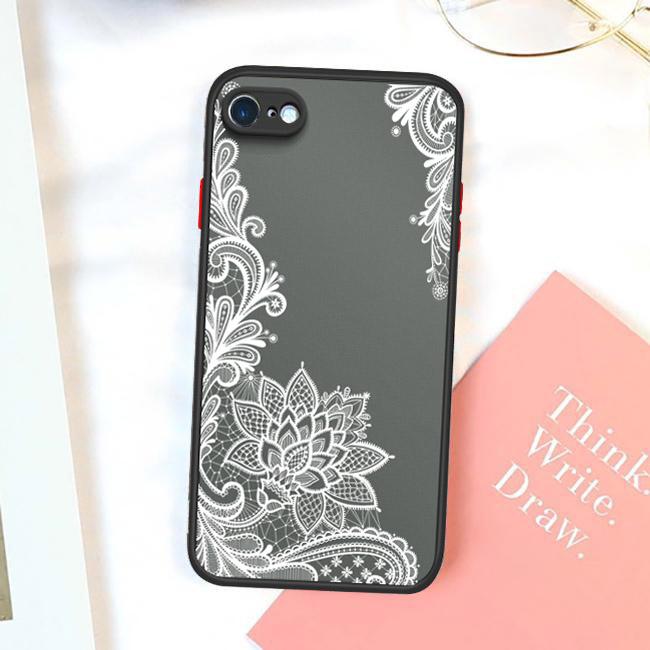 Lace Flower Pattern Frosted Transparent Hard Back Phone Casing Soft Silicone Edge Full Cover Case for iPhone 16 17 Samsung A16 A53 Redmi 10C 12 Note13