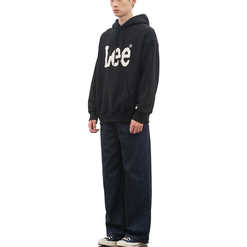 Letter Print Hooded Long Sleeve Pullover Sweatshirt Men sweatshirt Black LE2204HD02BK
