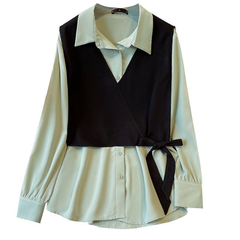 New French Style Top for Women with A Niche Design, Unique Splicing, Fake Two-piece Shirt Trend