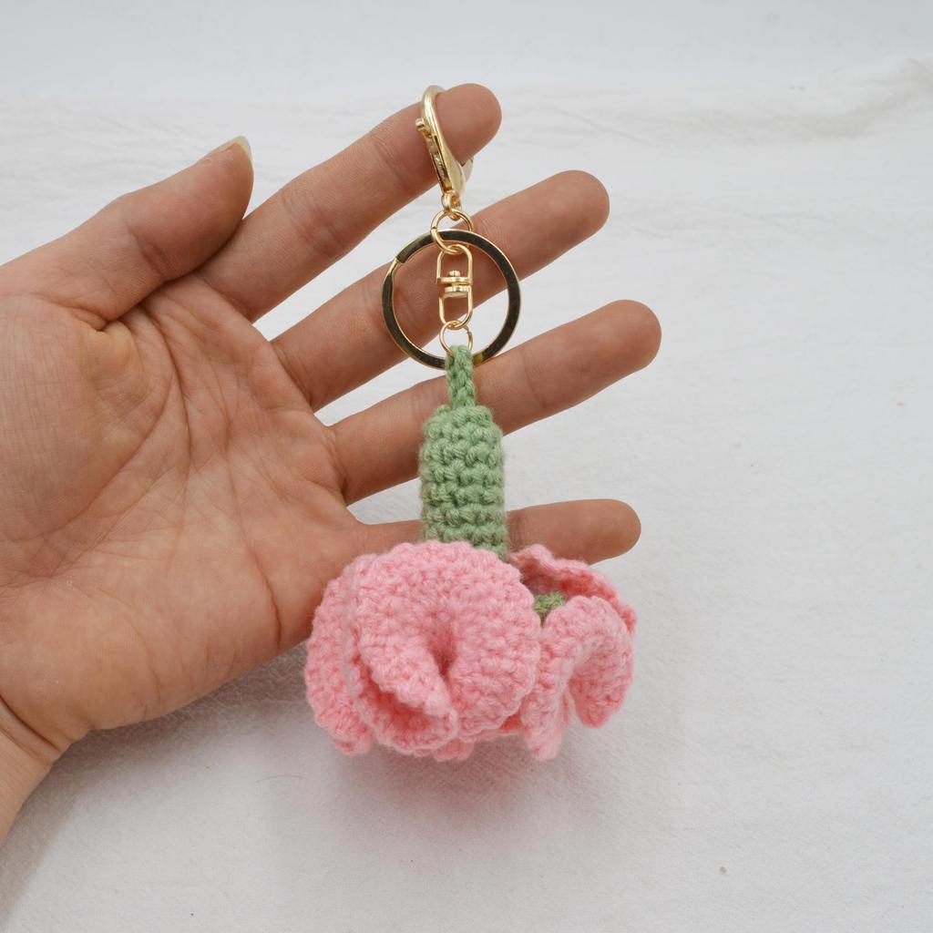 Korean-Style Pearl Chain Crochet Carnation Keychain - Mother's Day Gift Accessory