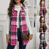 Lady Spring Fall Waistcoat Turn-down Collar Plaid Print Sleeveless Loose Single-breasted Mid Length