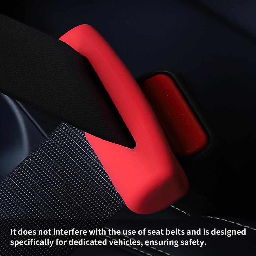 2 Pcs For Tesla Model 3/Y Seatbelt Buckle Protective Cover Silicone Collision Avoidance Red Black Car Safety Belt Clip Protector