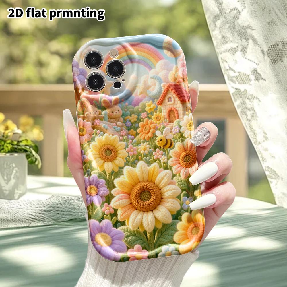 Phone case: 2D flat, suitable for iPhone 18, 17, 16, 15, 14, 13, 12 Pro protective case, sunflower garden, perfect Christmas and Halloween holiday gif