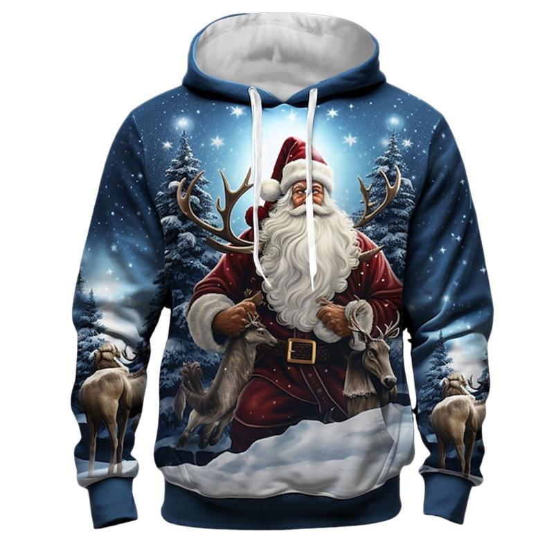 Christmas Hoodies Santa Claus 3D Print Hooded Sweatshirts Oversized Harajuku Pullover Tracksuit Coat Clothing