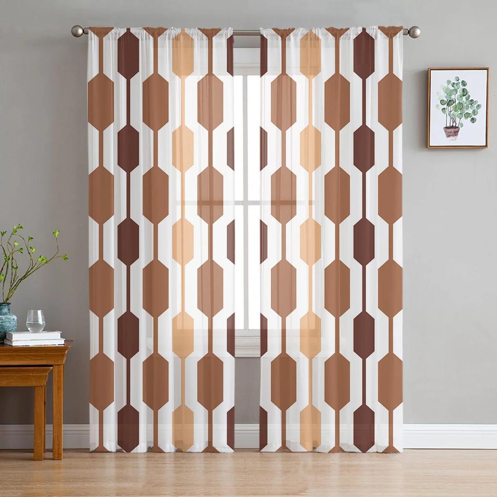 Тюлевые шторы с геометрическими полосками для гостиной, шифоновая вуаль, прозрачная оконная занавеска для спальни
