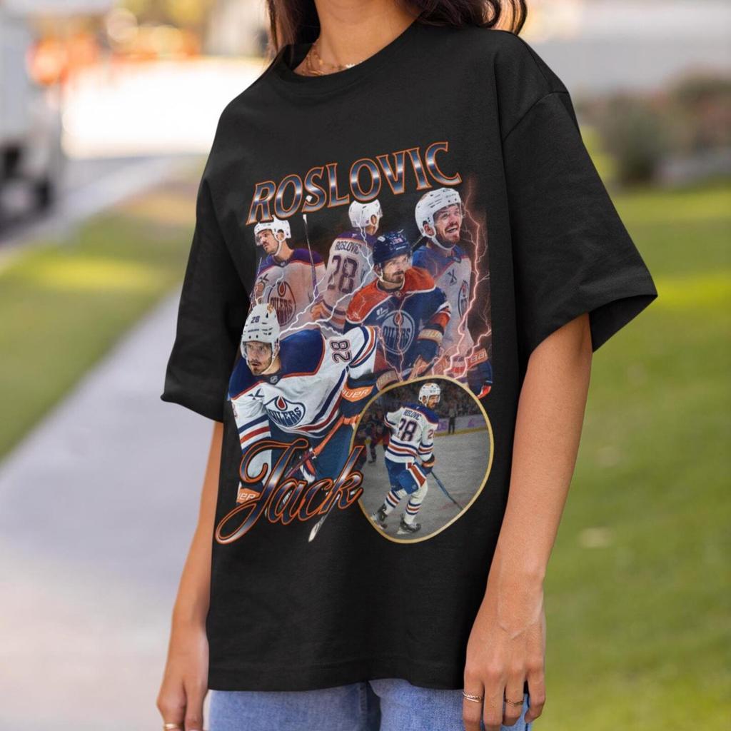Футболка Jack Roslovic Винтаж 90-е Болельщик Edmonton Oilers Дизайн NHL Хоккей Ретро Bootleg Подарок Классическая Графическая Футболка Унисекс Ограниченная Серия