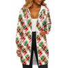 Women's Fashionable Christmas Printed Long Sleeved Drawstring Hooded Zipper Pocket Long Casual Sweatshirt Jacket