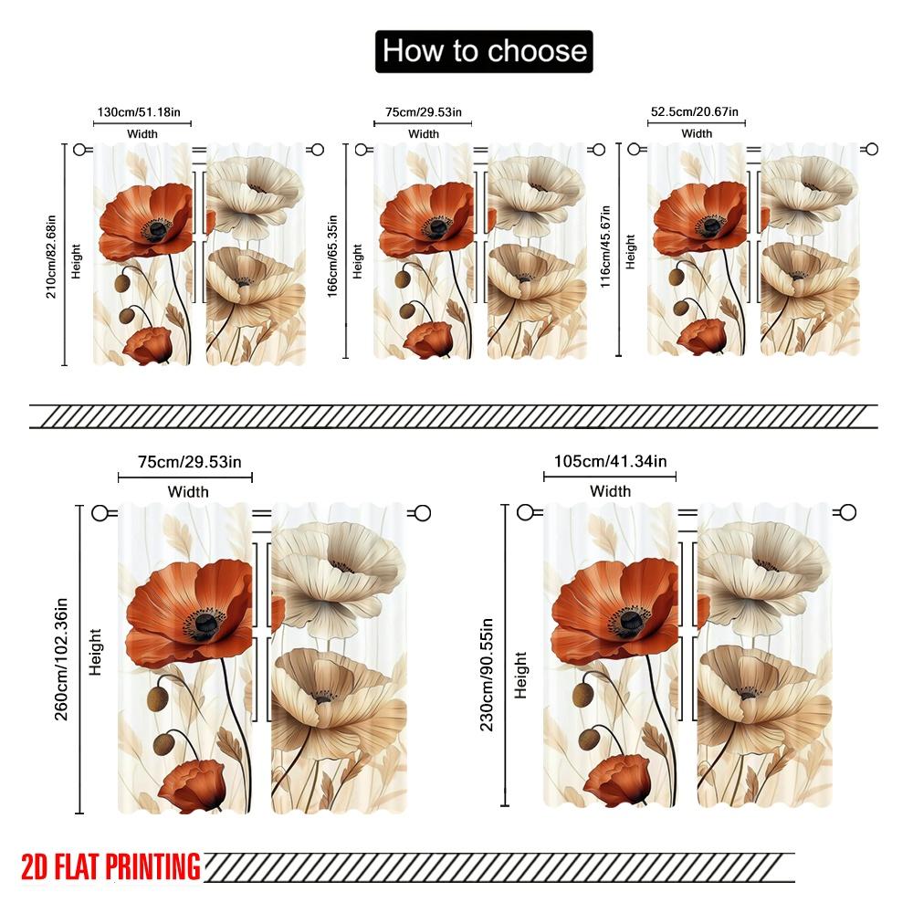 2 шт., 2D принт на плоскости Шторы и оконное убранство Нежные цветы Прочная 100% полиэстеровая ткань (без стержня) Для всесезонного использования