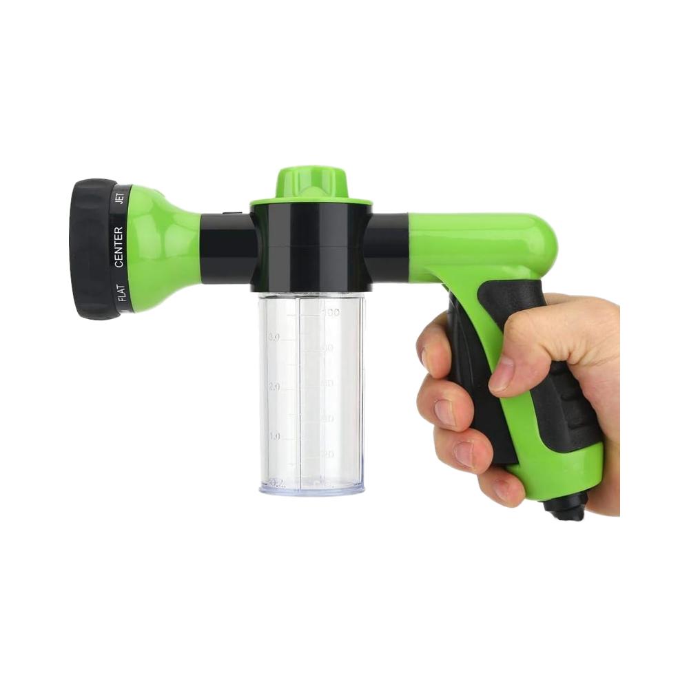 Green Manual High-Pressure Plastic Garden Water Hose Foam Sprayer 8 Watering Patterns Variable Flow 1.5L Capacity Soap Dispenser