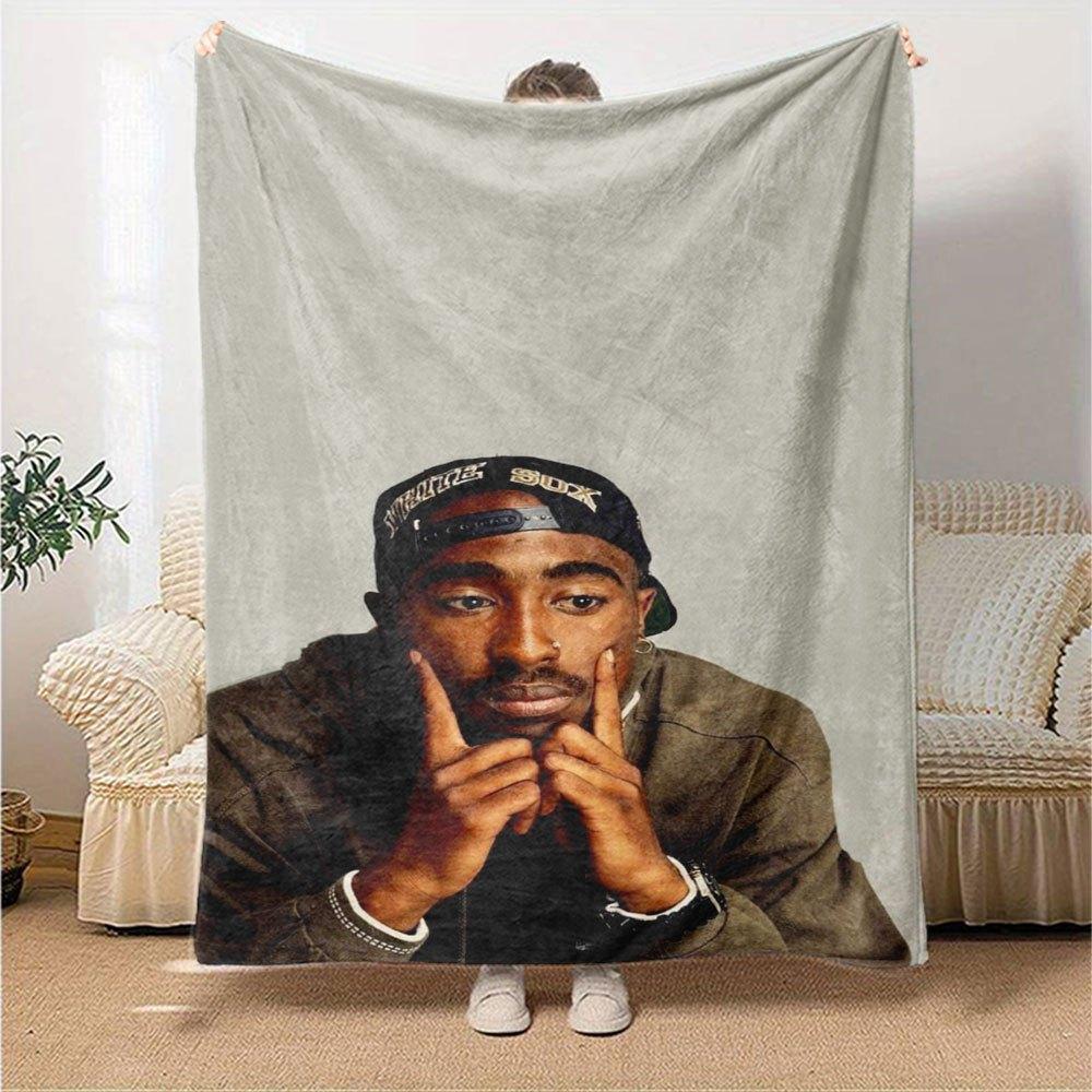 1 шт. Плед в стиле Hip Hop 2Pac, Мягкий, Легкий, Для всех сезонов, Многоцелевой плед для дивана, кровати, офиса и пикников, Французский стиль с культовыми обложками альбомов и цитатами