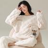 Sweet Cute Bear Autumn Winter Pajamas for Women Plaid Round Neck Cotton Soft Nightwear Casual Warm Pajamas Set