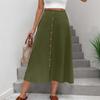 Women's Half Length Skirt With Front Button, Summer Casual Elastic Waist, Pocket A-line Half Length Skirt