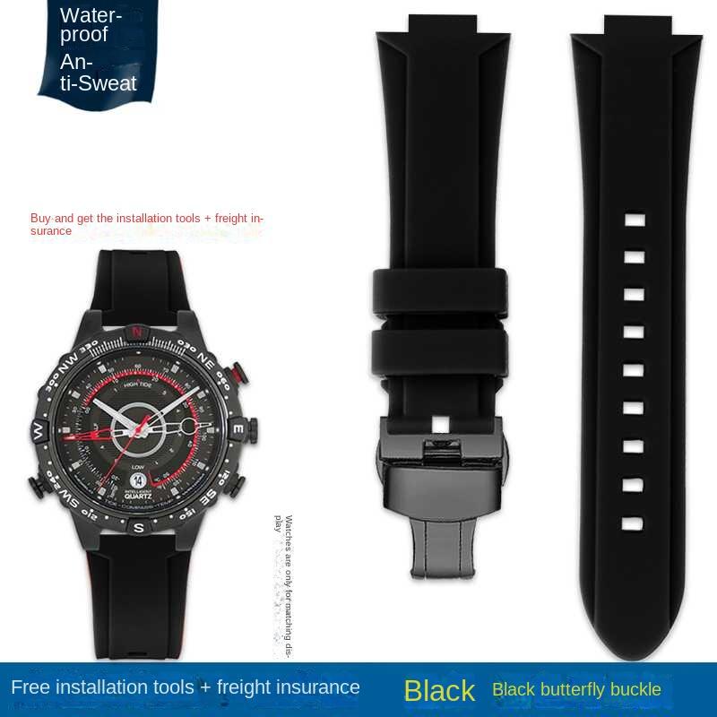 Выпуклый ремешок для часов Силиконовый браслет для timex T2N738 T2N739 T2N720 T2N721 T49706 Ремешок для часов с бабочкой Резиновый ремешок 24X16 мм