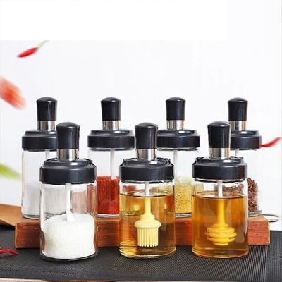 Бутылка для масла с силиконовой кисточкой для приготовления пищи, барбекю, кухонная приправа, набор стеклянных бутылок для приправ, банка с интегрированной ложкой и крышкой