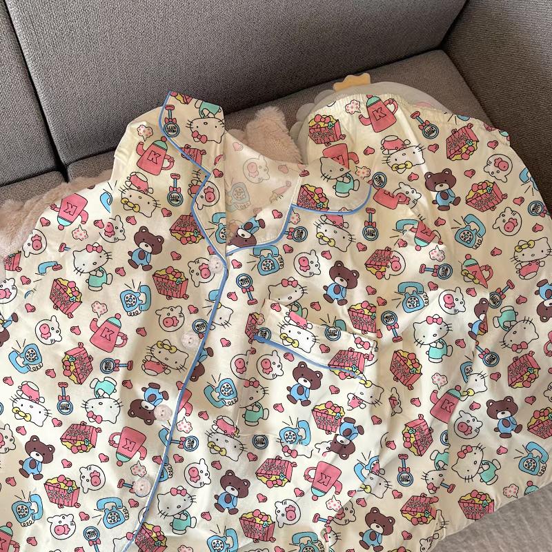 Весна Осень Милый Сетчатый Девочки Пижамный Комплект Длинный Рукав Для Отдыха Пижамы Женщин Свободная Ночная Рубашка Домашняя Одежда Костюм