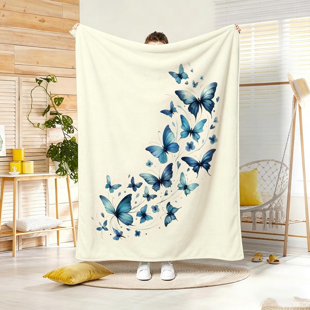 Art Graphic butterfly Throw Lightweight 240g Flannel Blanket Soft Skin-friendly for Summer Cooling