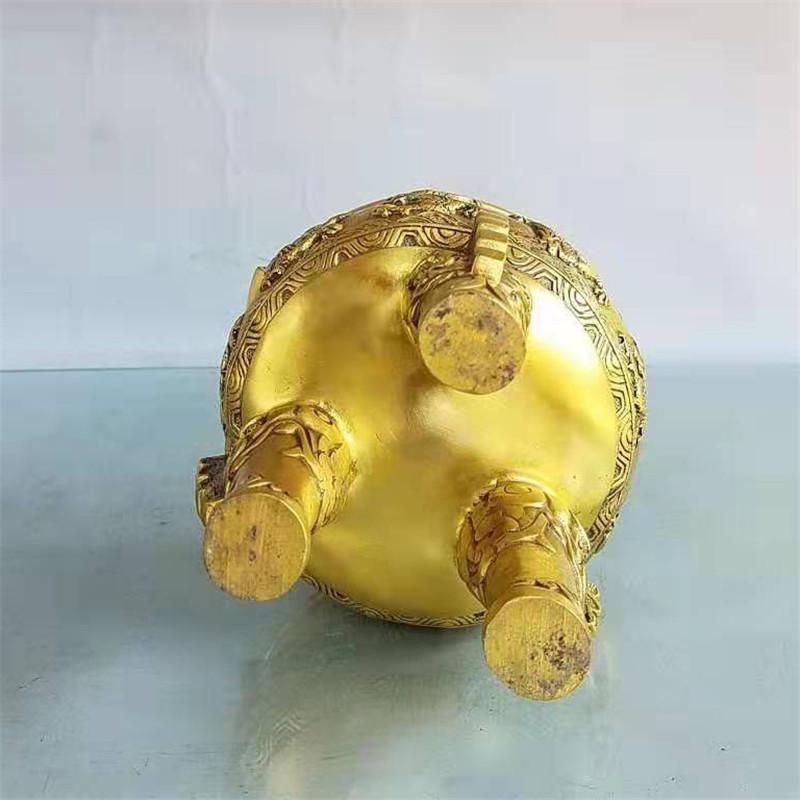 Brass Nine-Claw Qinglong Incense Burner Three-Legged Pattern Dragon Round Tripod Craft Ornament