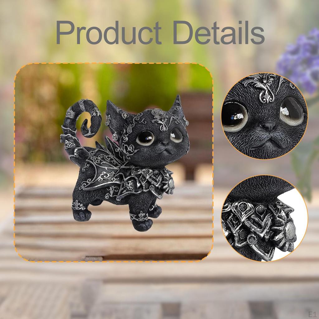 Gothic Cat Fiqurine Collectible Decor Resin Black Kitten Ornament Statue for Table Shelves Office