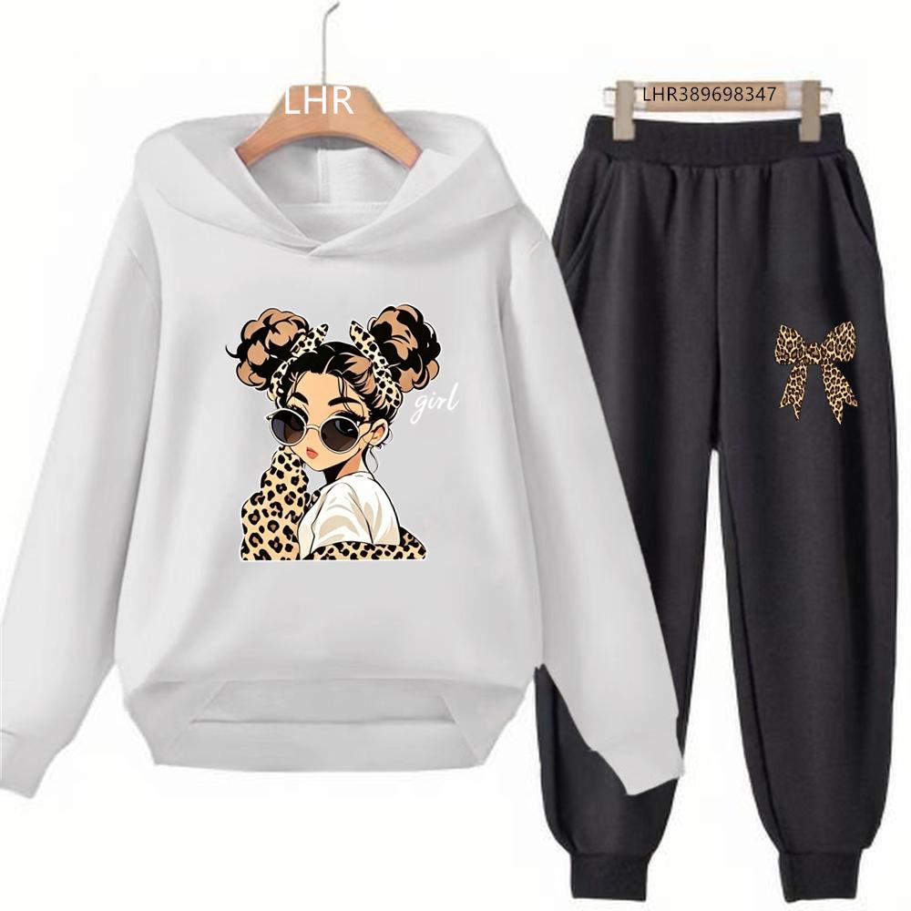 Leopard Print Bow Children's Hoodies Suit Suitable Age 3-12 Girls Coat Toddler Long Sleeves Leisure Print Autumn Clothing