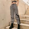 Casual High Waist Reflective Pleated Cargo Pants Women Streetwear Solid Lace-up Pants Fashion Loose Lady Trousers Spodnie 26198