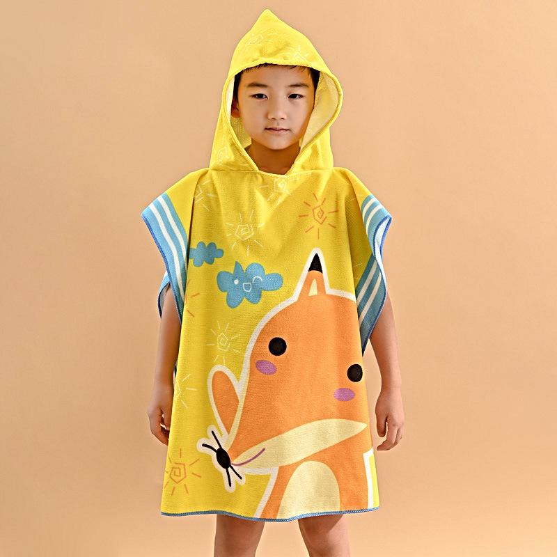 Dinosaur Cartoon Hooded Bath Towel: Absorbent Cotton Poncho for Kids' Summer Swimming