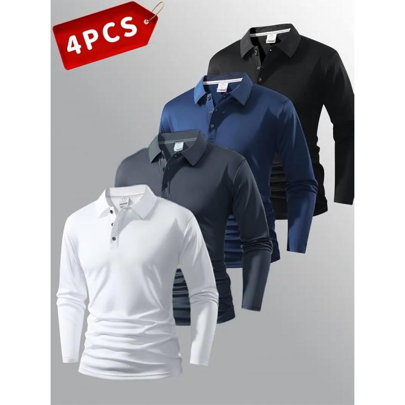Men Women Long Sleeve Polo Shirt Button Solid Color Casual Golf Travel Wear