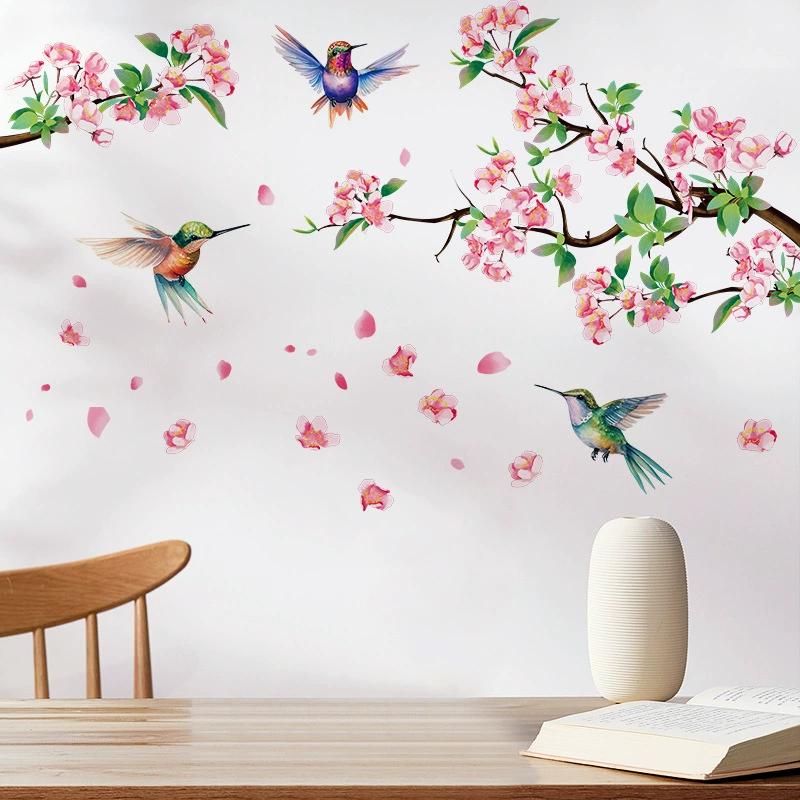 Colorful Flower Pendant Lamp Bird Wall Sticker For Bedroom Living Room Entrance Home Background Decoration Self-adhesive 29*22CM