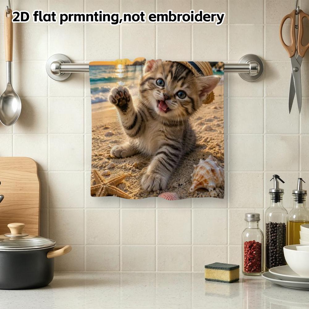 Beach Kitten Printed Towel Soft Absorbent Quick-Dry Bath Towel for Kids