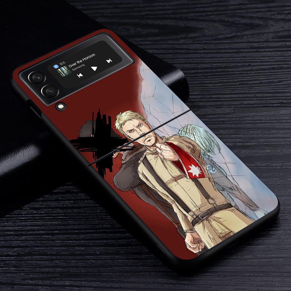 Аниме Чехол для мобильного телефона Attack On Titan для Samsung Galaxy Z Flip3 5G Flip4 Черный Чехол Z Flip 3 Жесткий ПК Роскошный Чехол Zflip3 Funda