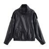 Womens Stand Collar Long Sleeve Faux Leather Jacket With Texture Streetwear Oversized PU Coat Fall 2026