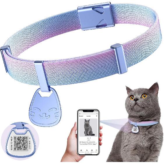 Ошейник для кошки с QR-кодом и биркой с именем, Отрывной ошейник для котят для мальчиков и девочек, Ультрамягкая эластичная регулируемая лента, Безопасная отрывная пряжка,