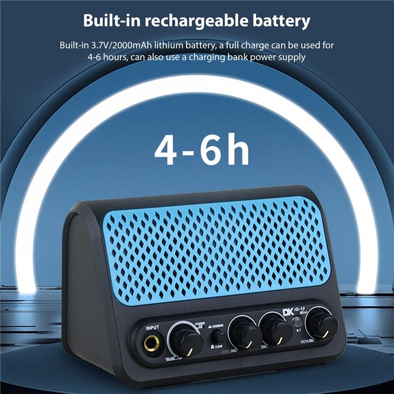 DK 10W Электрогитарный усилитель Двухканальный Clean/Overdrive и эффекты реверберации Подключение Bluetooth/наушников Plug and Play