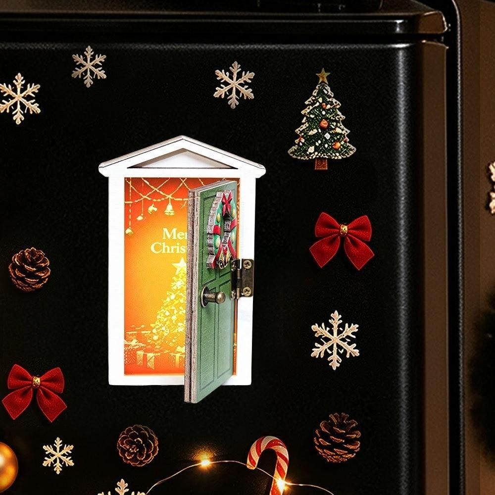 Glowing Elf Door Refrigerator Magnet Wooden Refrigerator Patch Christmas Fridge Magnet Holiday