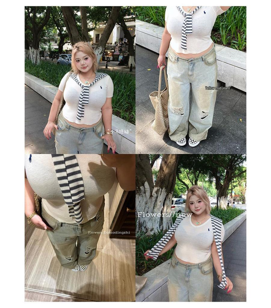 Yellow Mud Cowboy Distressed High-Waisted Wide-Leg Jeans for Women