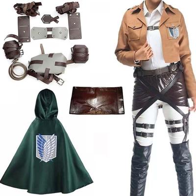 Костюм для косплея Shingeki No Kyojin Плащ Разведкорпуса Форма Разведкорпуса Ремни Крюки Леви Микаса Эрен Йегер Полный Комплект