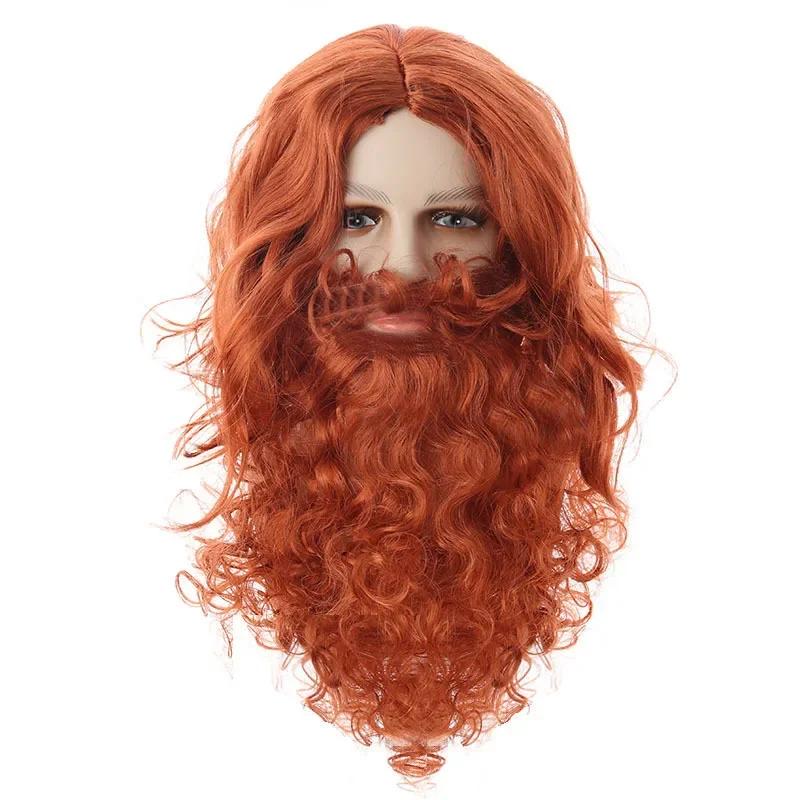 Santa Claus Wig Beard Full Set Jesus Wig European and American Long Curly Hair Christmas Wig Beard Set