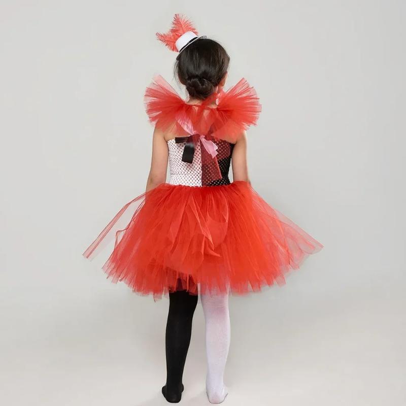 Doll Clown Costume Girl Kids Halloween Circus Tutu Dress with Hairclip Stockings Kids Funny Role Play Carnival Dress Up Outfits