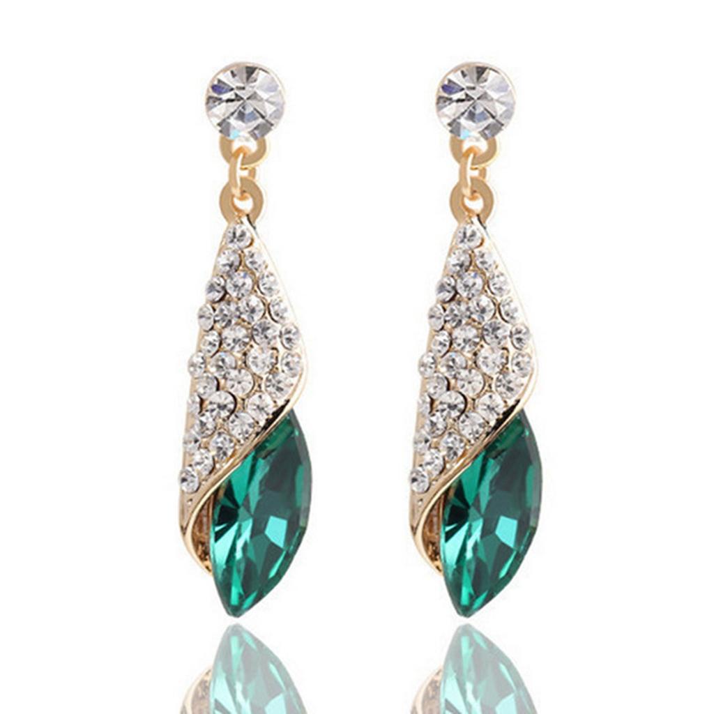 Women Earrings Delicate Exquisite Droplet Shape Zinc Alloy Artificial Diamond Green Earrings Women