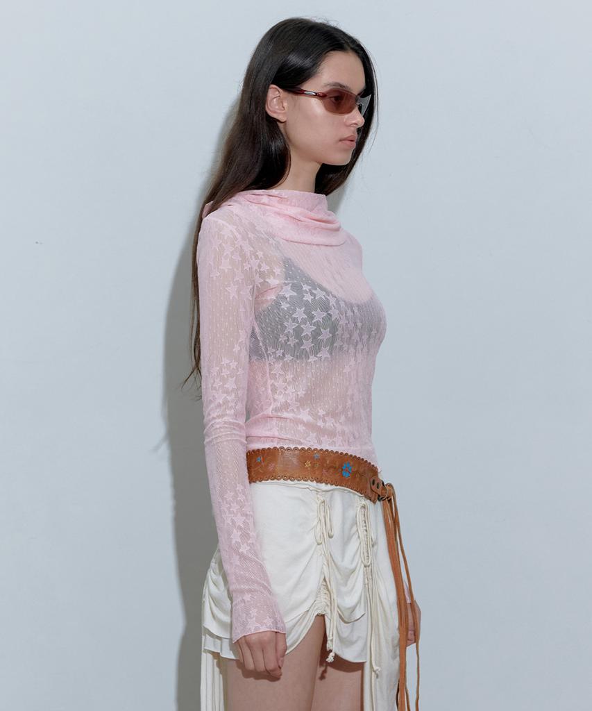SCULPTOR Star Shirring Turtleneck Baby Pink